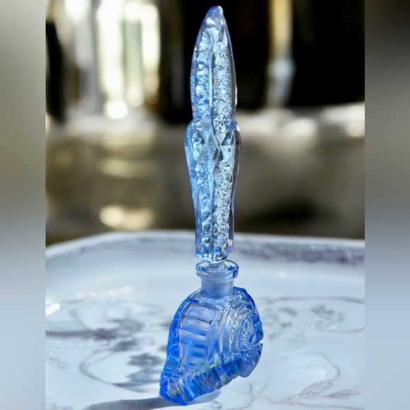 Art Deco Sapphire Czech Crystal Perfume Bottle - Picture 5 of 16